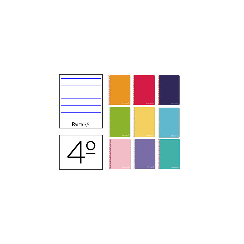 Cuaderno espiral liderpapel cuarto witty tapa dura 80h 75gr pauta ancha 3,5mm con margen colores surtidos