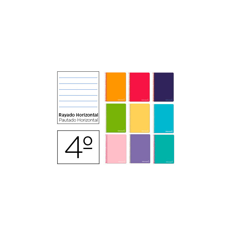 Cuaderno espiral liderpapel cuarto witty tapa dura 80h 75gr rayado horizontal 8mm con margen colores surtidos