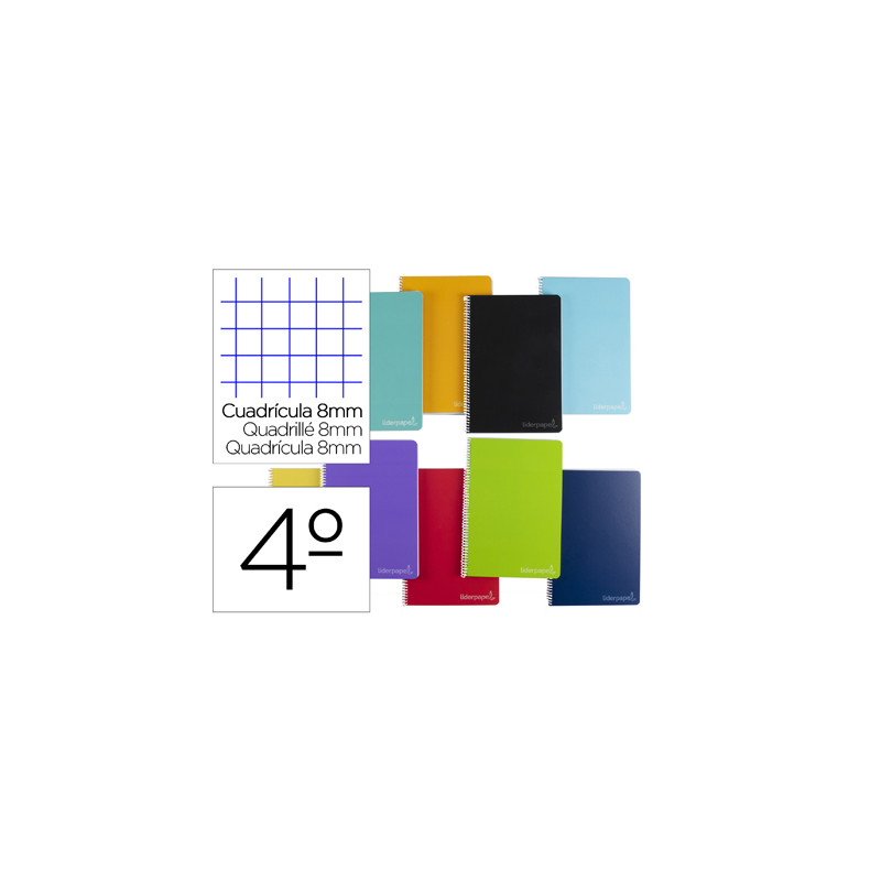 Cuaderno espiral liderpapel cuarto witty tapa dura 80h 75gr cuadro 8mm con margen colores surtidos