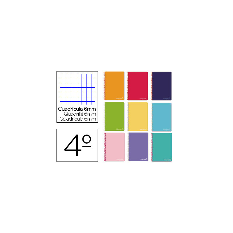 Cuaderno espiral liderpapel cuarto witty tapa dura 80h 75gr cuadro 6mm con margen colores surtidos