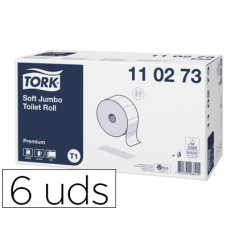 Papel higienico tork jumbo suave 2 capas 360 mt para dispensador t1 paquete de 6 rollos