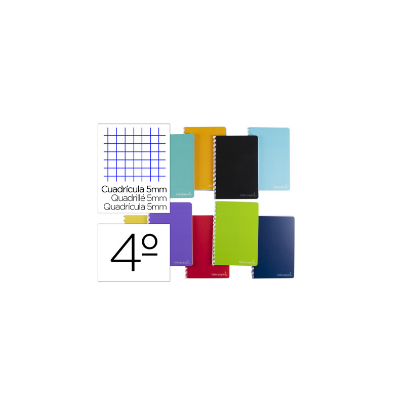 Cuaderno espiral liderpapel cuarto witty tapa dura 80h 75gr cuadro 5mm con margen colores surtidos