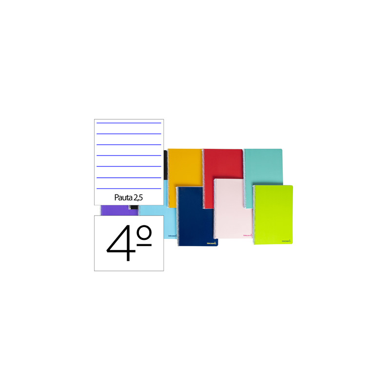Cuaderno espiral liderpapel cuarto smart tapa blanda 80h 60gr pauta 2,5mm con margen colores surtidos