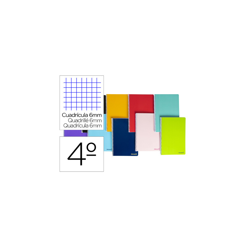 Cuaderno espiral liderpapel cuarto smart tapa blanda 80h 60gr cuadro 6mm con margen colores surtidos