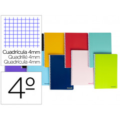 Cuaderno espiral liderpapel cuarto smart tapa blanda 40h 60gr cuadro 4mm con margen colores surtidos