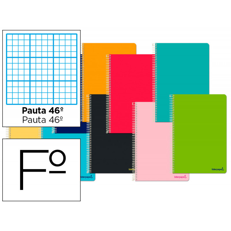 Cuaderno espiral liderpapel folio smart tapa blanda 80h 60gr rayado nº46 colores surtidos