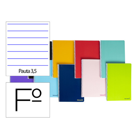 Cuaderno espiral liderpapel folio smart tapa blanda 80h 60gr pauta 3,5mm con margen colores surtidos