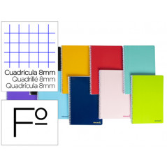 Cuaderno espiral liderpapel folio smart tapa blanda 80h 60gr cuadro 8 mm con margen colores surtidos
