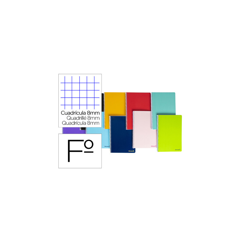 Cuaderno espiral liderpapel folio smart tapa blanda 80h 60gr cuadro 8mm con margen colores surtidos