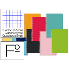 Cuaderno espiral liderpapel folio smart tapa blanda 80h 60gr cuadro 5 mm con margen colores surtidos