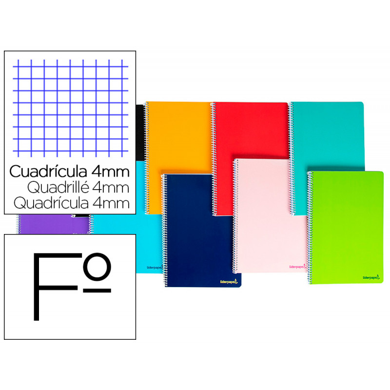 Cuaderno espiral liderpapel folio smart tapa blanda 80h 60gr cuadro 4mm con margen colores surtidos