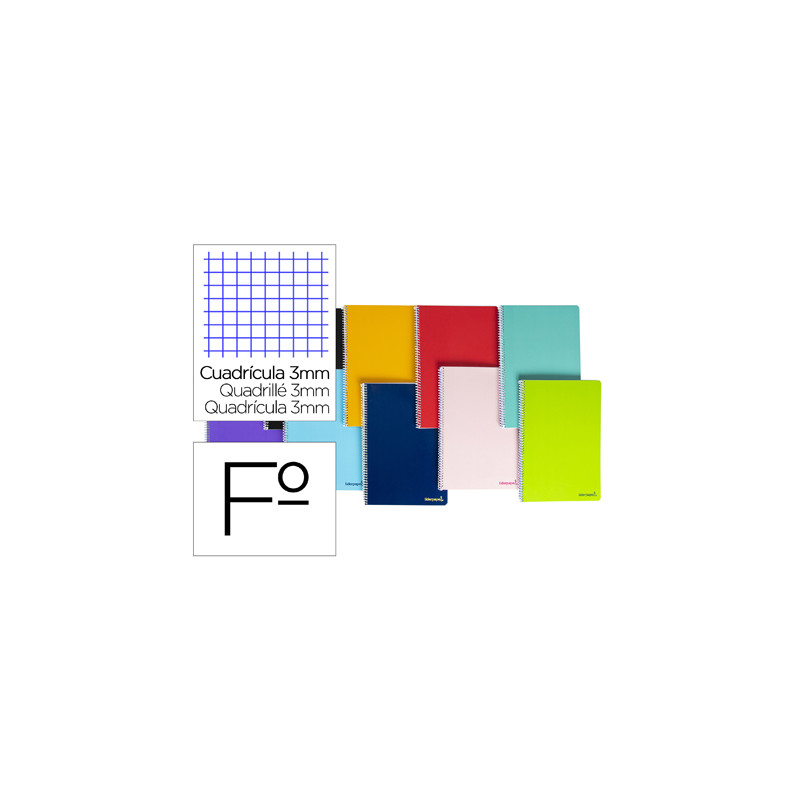 Cuaderno espiral liderpapel folio smart tapa blanda 80h 60gr cuadro 3mm con margen colores surtidos