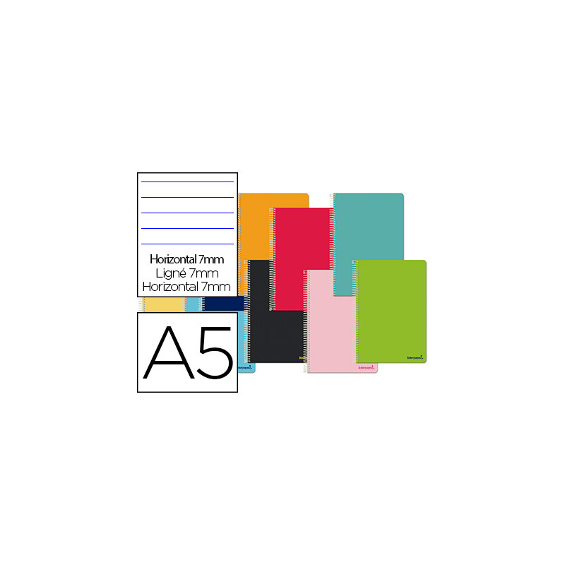 Cuaderno espiral liderpapel a5 micro smart tapa blanda 80h60gr horizontal 7mm doble margen 6 taladros colores