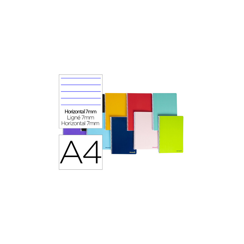 Cuaderno espiral liderpapel a4 micro smart tapa blanda 80h60gr horizontal 7mm doble margen 4 taladros colores
