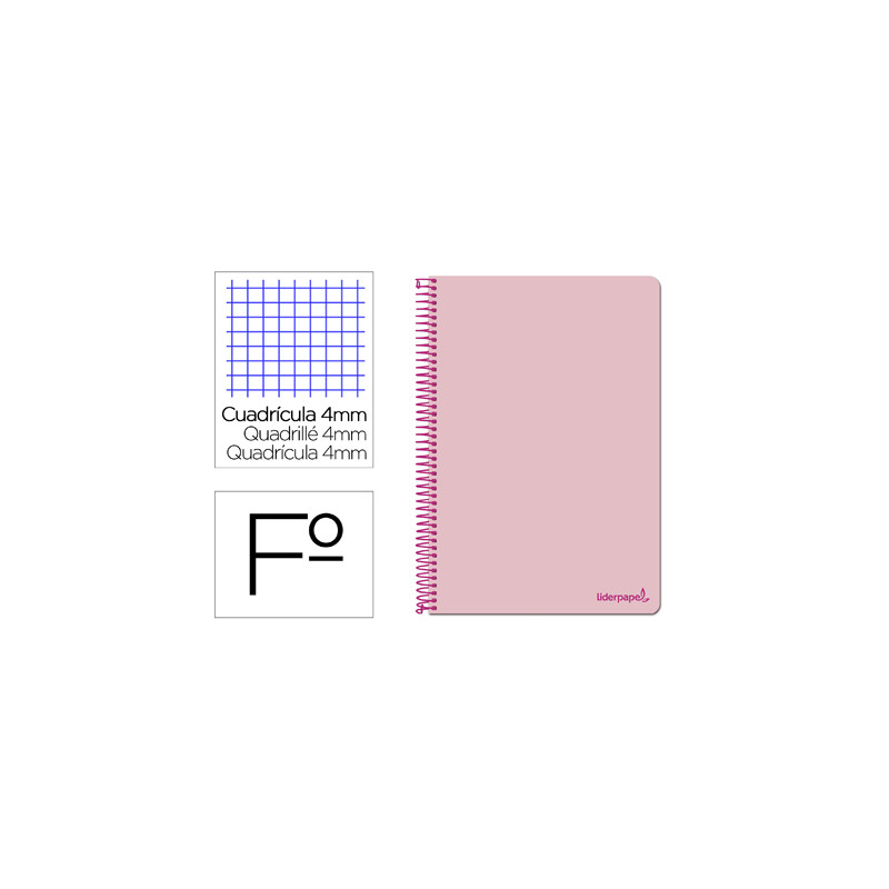 Cuaderno espiral liderpapel folio smart tapa blanda 80h 60gr cuadro 4mm con margen color rosa