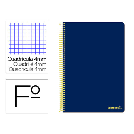 Cuaderno espiral liderpapel folio smart tapa blanda 80h 60gr cuadro 4mm con margen color azul oscuro