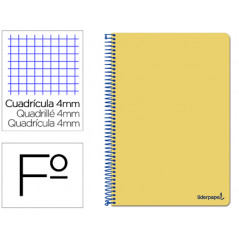 Cuaderno espiral liderpapel folio smart tapa blanda 80h 60gr cuadro 4mm con margen color amarillo