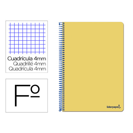 Cuaderno espiral liderpapel folio smart tapa blanda 80h 60gr cuadro 4mm con margen color amarillo