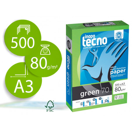 Papel fotocopiadora tecno green 100% reciclado din a3 80 gramos paquete de 500 hojas