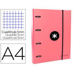 Carpeta con recambio y solapa liderpapel antartik a4 cuadro 5mm forrada 4 anillas redondas 40mm color coral