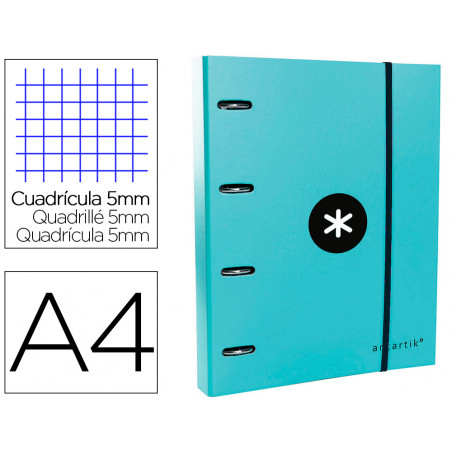 Carpeta con recambio y solapa liderpapel antartik a4 cuadro 5mm forrada 4 anillas redondas 40mm color menta