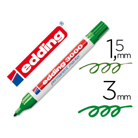 Rotulador edding marcador permanente 3000 verde -punta redonda 1,5-3 mm recargable