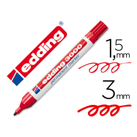 Rotulador edding marcador permanente 3000 rojo -punta redonda 1,5-3 mm recargable