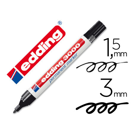 Rotulador edding marcador permanente 3000 negro punta redonda 1,5-3 mm recargable