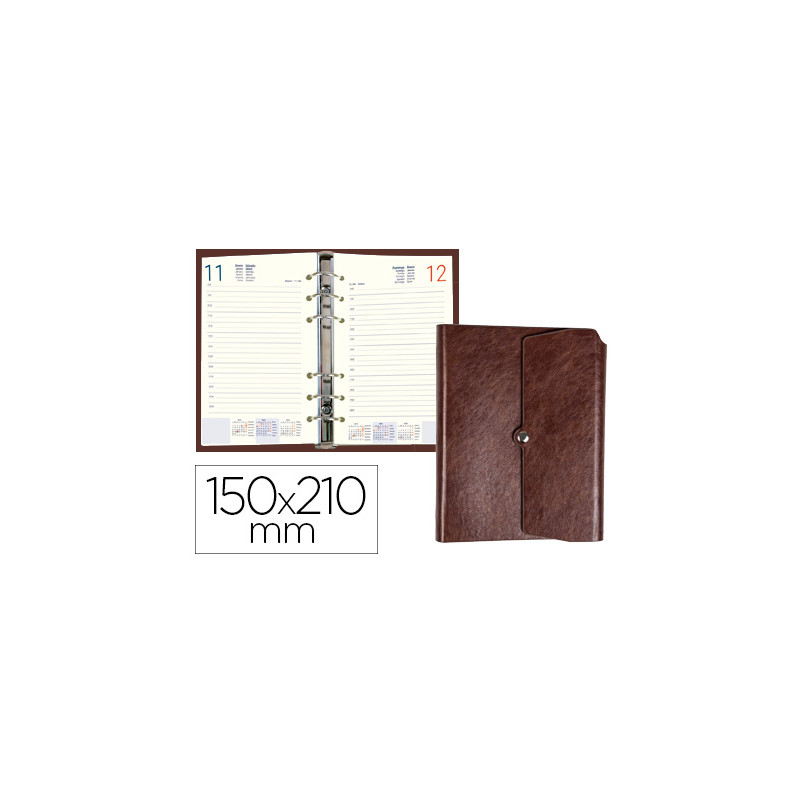 Agenda anillas liderpapel tinde 15x21 cm dia pagina marron simil piel envejecida papel 70 gr