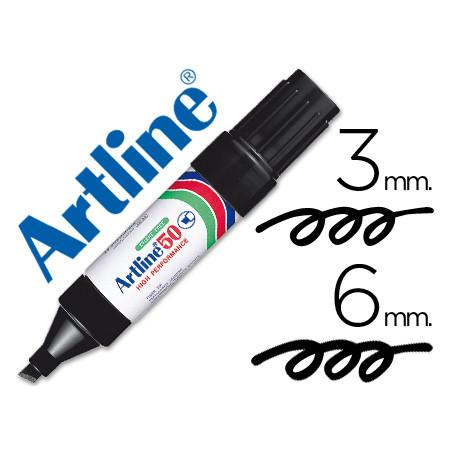 Rotulador artline marcador permanente ek-50 negro -punta biselada 6 mm -papel metal y cristal