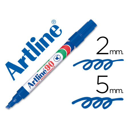 Rotulador artline marcador permanente ek-90 azul punta biselada 5 mm papel metal y cristal