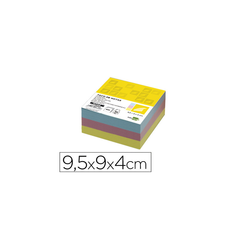 Taco papel liderpapel sin encolar colores 400 hojas 95x90x40 mm 80 gr