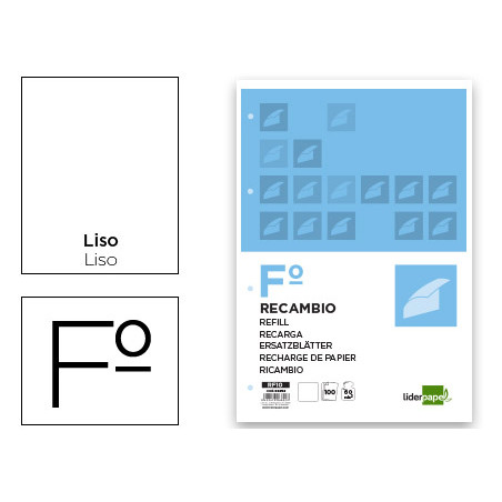 Recambio liderpapel din a4 100 h 4tf-10 liso 4 taladros