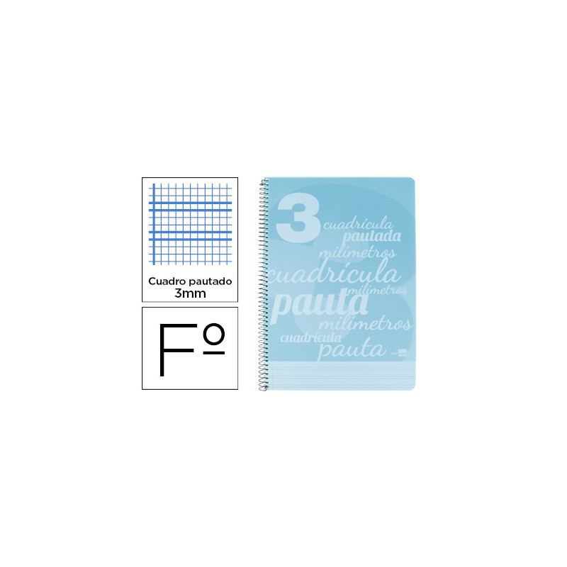 Cuaderno espiral liderpapel folio pautaguia tapa plastico 80h 75gr cuadro pautado 3mm con margen color azul