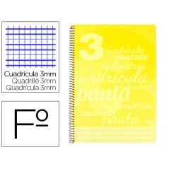 Cuaderno espiral liderpapel folio pautaguia tapa plastico 80h 75gr cuadro pautado 3mm con margen color amarillo
