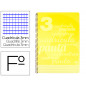 Cuaderno espiral liderpapel folio pautaguia tapa plastico 80h 75gr cuadro pautado 3mm con margen color amarillo