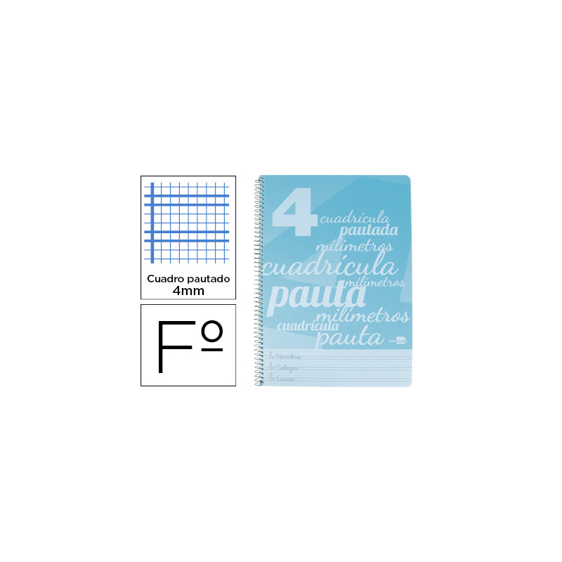 Cuaderno espiral liderpapel folio pautaguia tapa plastico 80h 75gr cuadro pautado 4mm con margen color azul