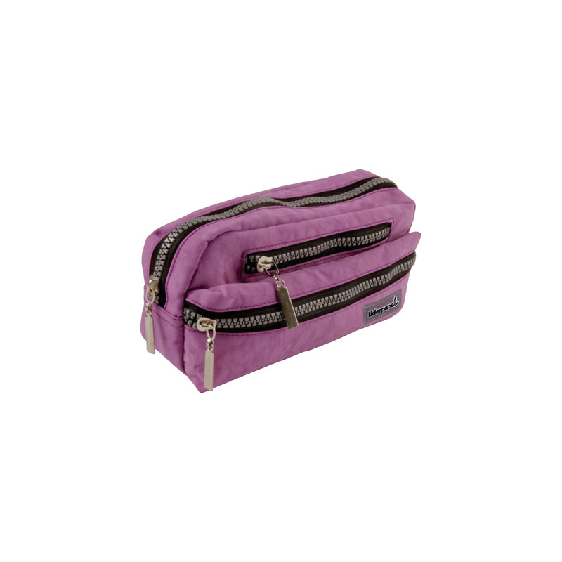 Estuche portatodo liderpapel ovalado 3 bolsillos violeta pastel 195x40x100 mm