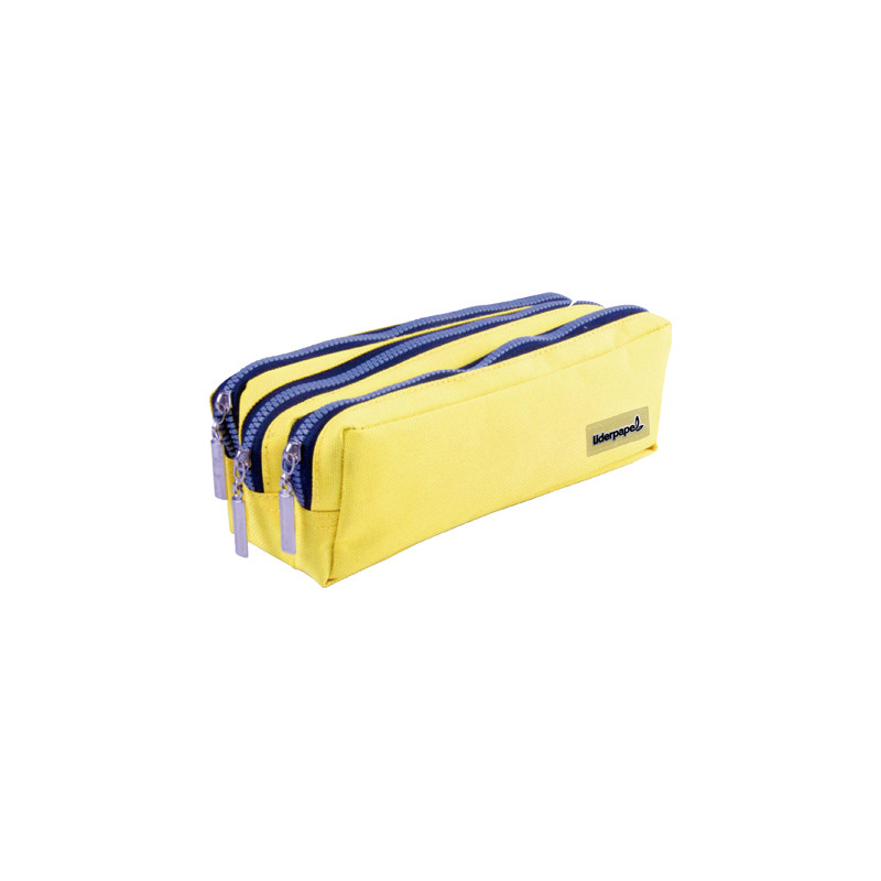 Estuche portatodo liderpapel rectangular 3 bolsillos amarillo pastel 185x80x70 mm