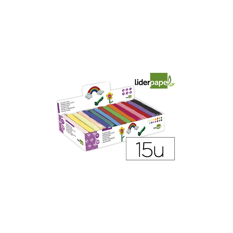 Plastilina liderpapel en barras de 150 gramos caja de 15 unidades colores surtidos