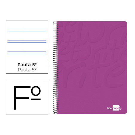 Cuaderno espiral liderpapel folio write tapa blanda 80h 60gr pauta 2,5 mm con margen color rosa