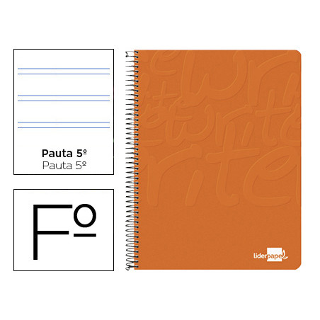 Cuaderno espiral liderpapel folio write tapa blanda 80h 60gr pauta 2,5 mm con margen color naranja