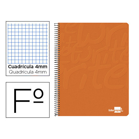 Cuaderno espiral liderpapel folio write tapa blanda 80h 60gr cuadro 4mm con margen color naranja