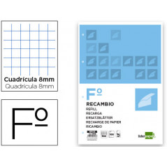 Recambio liderpapel folio 100 h 4tf-08 cuadro 8 mm 4 taladros con margen