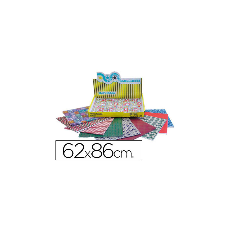 Papel de regalo impresma 62x86 cm caja de 200 hojas diseños surtidos gramaje 40g/m2