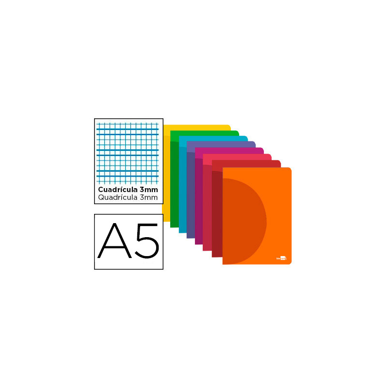 Libreta liderpapel 360 tapa de plastico a5 48 hojas 90g/m2 cuadro 3mm con margen colores surtidos