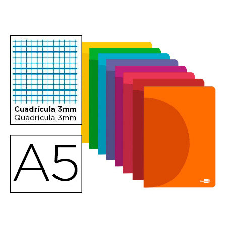 Libreta liderpapel 360 tapa de plastico a5 48 hojas 90g/m2 cuadro 3 mm con margen colores surtidos
