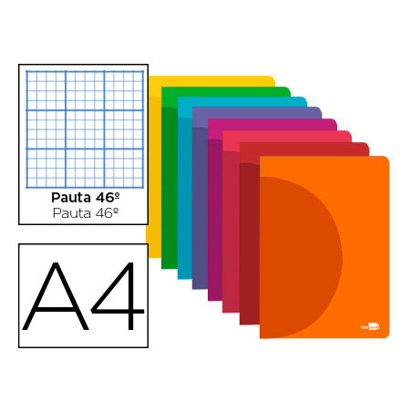 Libreta liderpapel 360 tapa de plastico a4 48 hojas 90g/m2 rayado nº46 colores surtidos