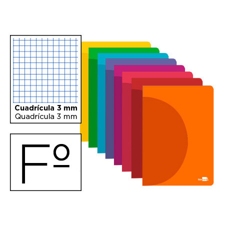 Libreta liderpapel 360 tapa de plastico a4 48 hojas 90g/m2 cuadro 3 mm con margen colores surtidos