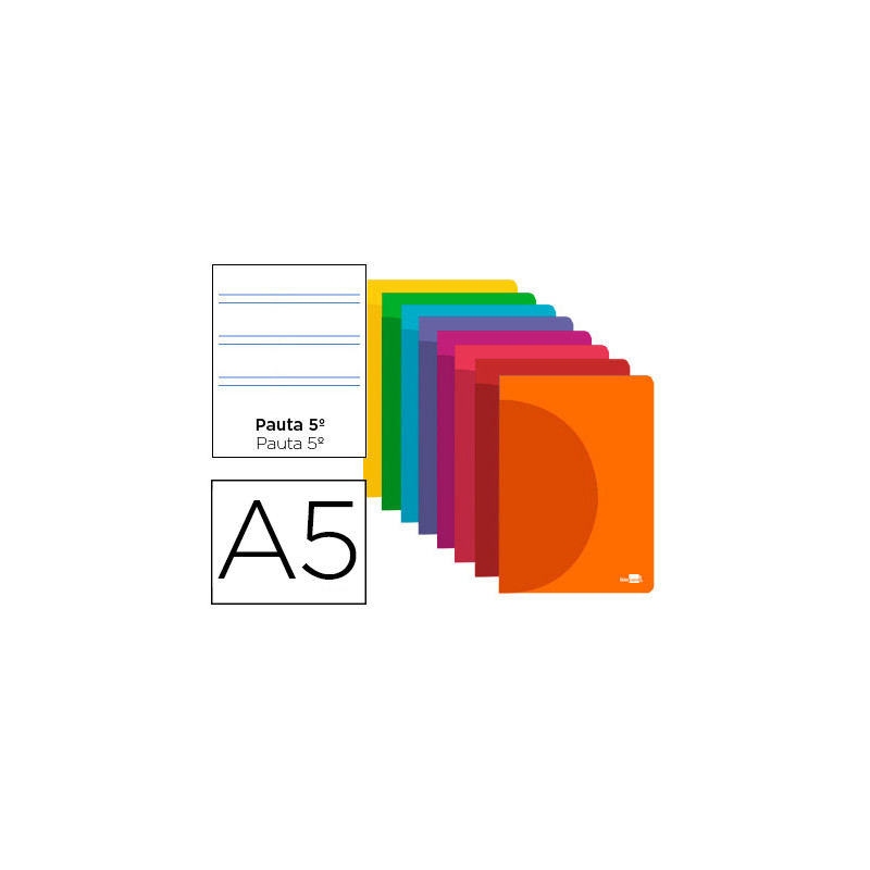 Libreta liderpapel 360 tapa de plastico a5 48 hojas 90gr pauta 5 2,5mm con margen colores surtidos